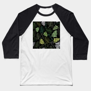 Green fern leaves on black background Baseball T-Shirt